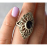 925 Sterling Silver Black Tourmaline & Marcasites Ring Size 6