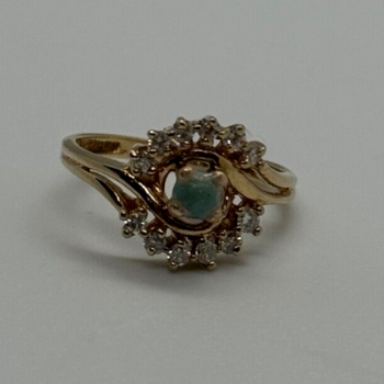 14K Yellow Gold Jadeite & Diamonds Ring Size 3
