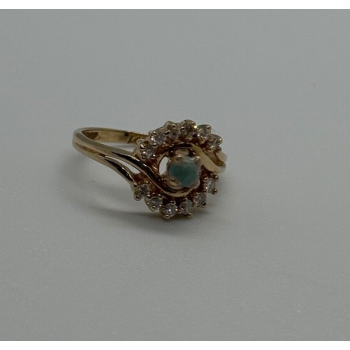 14K YELLOW GOLD  JADEITE & DIAMONDS RING  SIZE 3