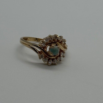 14K Yellow Gold Jadeite & Diamonds Ring Size 3