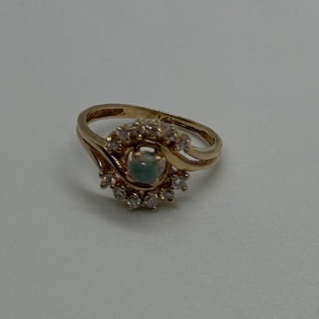 14K Yellow Gold Jadeite & Diamonds Ring Size 3