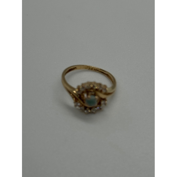 14K YELLOW GOLD  JADEITE & DIAMONDS RING  SIZE 3