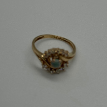 14K Yellow Gold Jadeite & Diamonds Ring Size 3