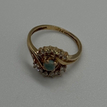 14K Yellow Gold Jadeite & Diamonds Ring Size 3