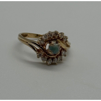 14K YELLOW GOLD  JADEITE & DIAMONDS RING  SIZE 3