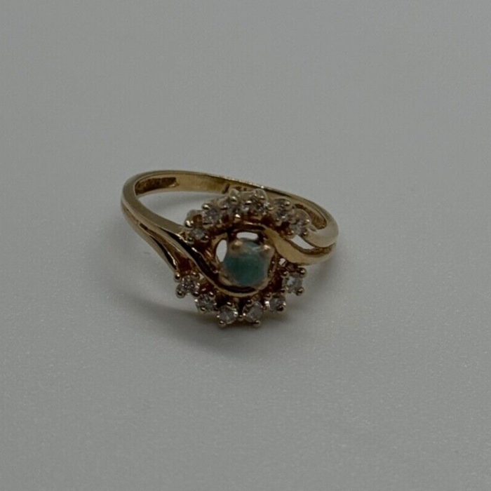 14K Yellow Gold Jadeite & Diamonds Ring Size 3