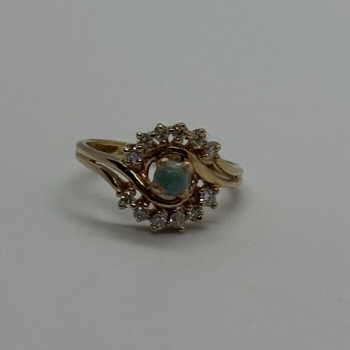 14K Yellow Gold Jadeite & Diamonds Ring Size 3