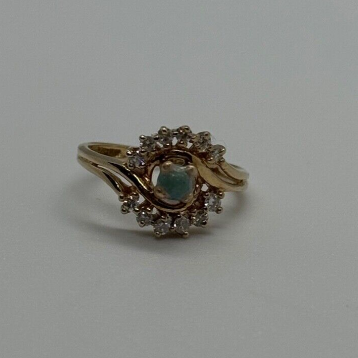 14K Yellow Gold Jadeite & Diamonds Ring Size 3