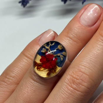 925 Sterling Silver With Natural Flowers In Epoxy Resin Ring Size 5