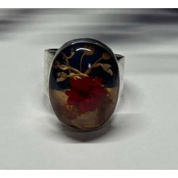 925 Sterling Silver With Natural Flowers In Epoxy Resin Ring Size 5