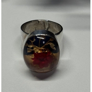 925 Sterling Silver With Natural Flowers In Epoxy Resin Ring Size 5