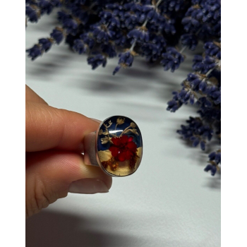 925 Sterling Silver With Natural Flowers In Epoxy Resin Ring Size 5