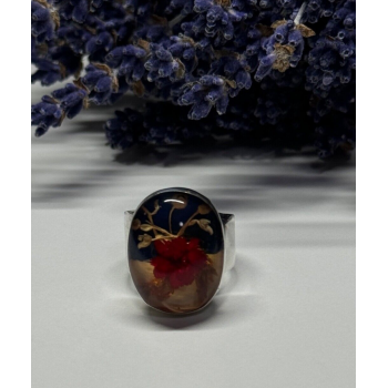 925 Sterling Silver With Natural Flowers In Epoxy Resin Ring Size 5