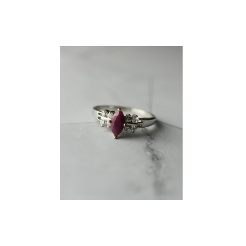 925 Sterling Silver Rubellite & CZ Ring Size 9