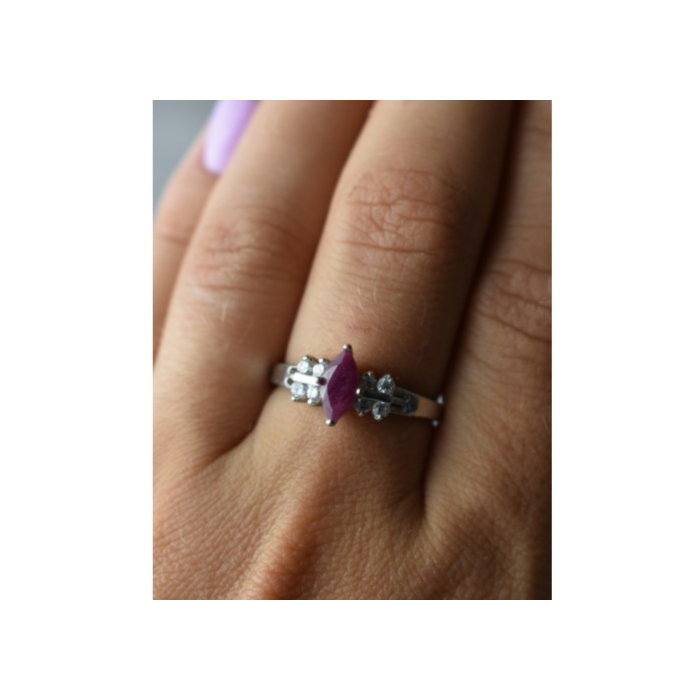 925 Sterling Silver Rubellite & CZ Ring Size 9