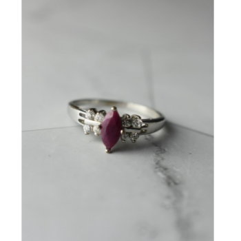 925 Sterling Silver Rubellite & CZ Ring Size 9
