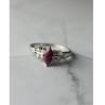 925 Sterling Silver Rubellite & CZ Ring Size 9