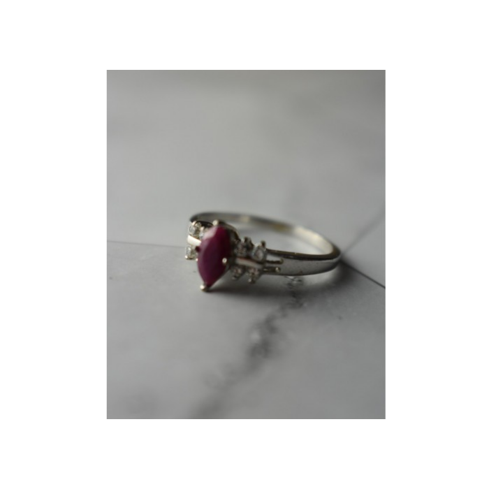 925 Sterling Silver Rubellite & CZ Ring Size 9