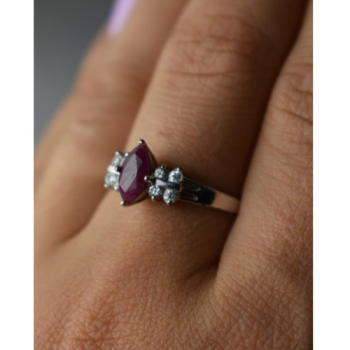 925 Sterling Silver Rubellite & CZ Ring Size 9