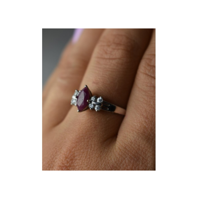 925 Sterling Silver Rubellite & CZ Ring Size 9