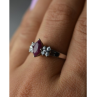 925 Sterling Silver Rubellite & CZ Ring Size 9