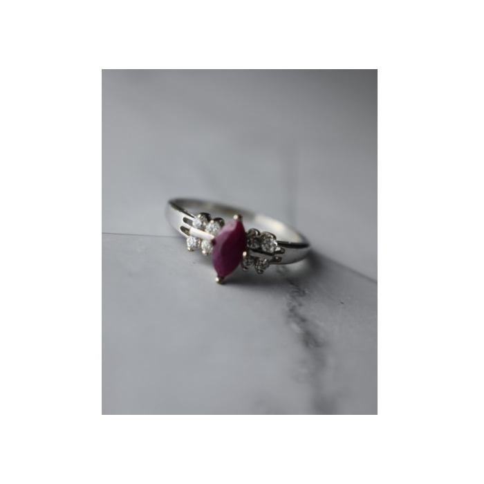 925 Sterling Silver Rubellite & CZ Ring Size 9