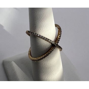 925 Sterling Silver Ring criss Cross With CZ & Gold Plated Size 7