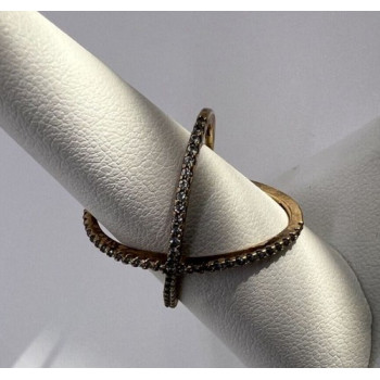 925 Sterling Silver Ring criss Cross With CZ & Gold Plated Size 7