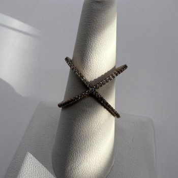 925 Sterling Silver Gold Plated CZ Criss Cross Ring Size 7