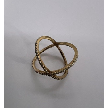 925 Sterling Silver Ring criss Cross With CZ & Gold Plated Size 7