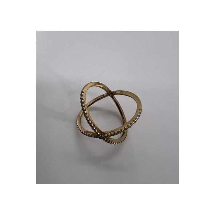 925 Sterling Silver Ring criss Cross With CZ & Gold Plated Size 7