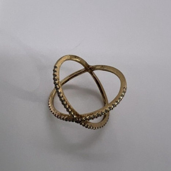 925 Sterling Silver Gold Plated CZ Criss Cross Ring Size 7