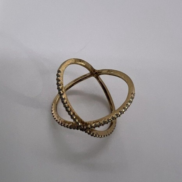 925 Sterling Silver Gold Plated CZ Criss Cross Ring Size 7