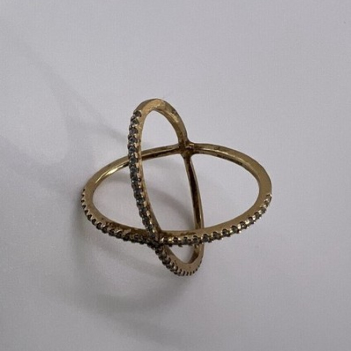 925 Sterling Silver Gold Plated CZ Criss Cross Ring Size 7
