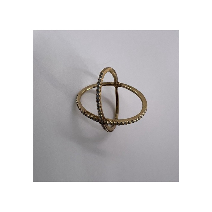 925 Sterling Silver Ring criss Cross With CZ & Gold Plated Size 7