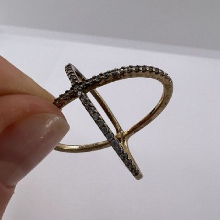 925 Sterling Silver Gold Plated CZ Criss Cross Ring Size 7
