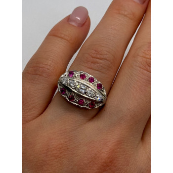 14K WHITE GOLD WHITE & PINK TOPAZ  RING SIZE 5.5