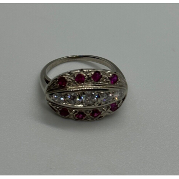 14K WHITE GOLD WHITE & PINK TOPAZ  RING SIZE 5.5