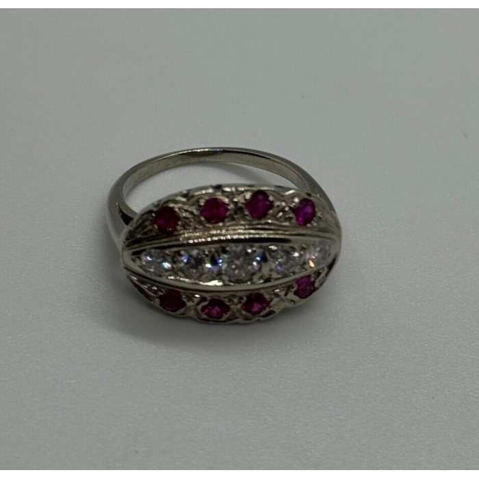 14K WHITE GOLD WHITE & PINK TOPAZ  RING SIZE 5.5
