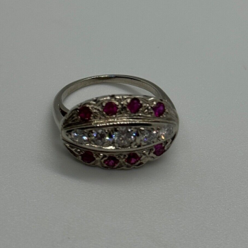14K White Gold White & Pink Topaz Ring Size 5.5