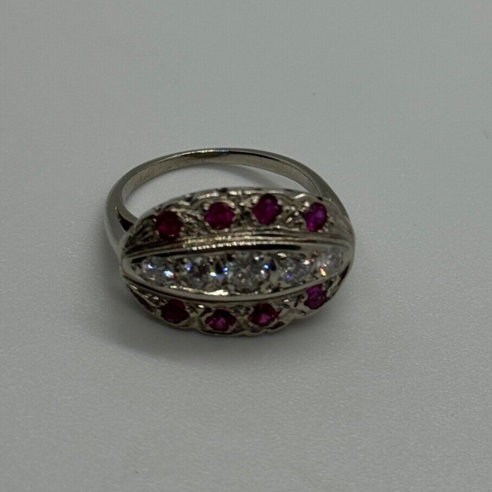 14K White Gold White & Pink Topaz Ring Size 5.5