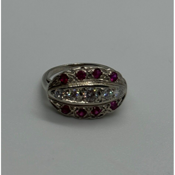 14K WHITE GOLD WHITE & PINK TOPAZ  RING SIZE 5.5