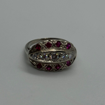 14K White Gold White & Pink Topaz Ring Size 5.5
