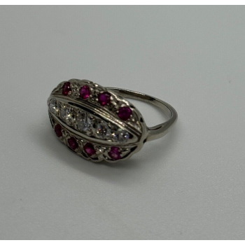14K WHITE GOLD WHITE & PINK TOPAZ  RING SIZE 5.5