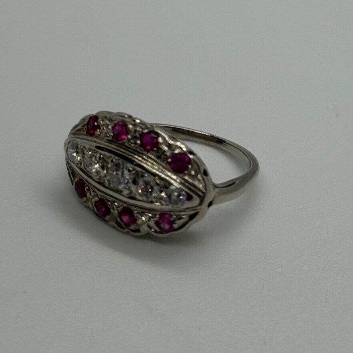 14K White Gold White & Pink Topaz Ring Size 5.5