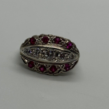 14K White Gold White & Pink Topaz Ring Size 5.5