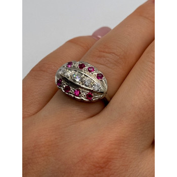 14K WHITE GOLD WHITE & PINK TOPAZ  RING SIZE 5.5