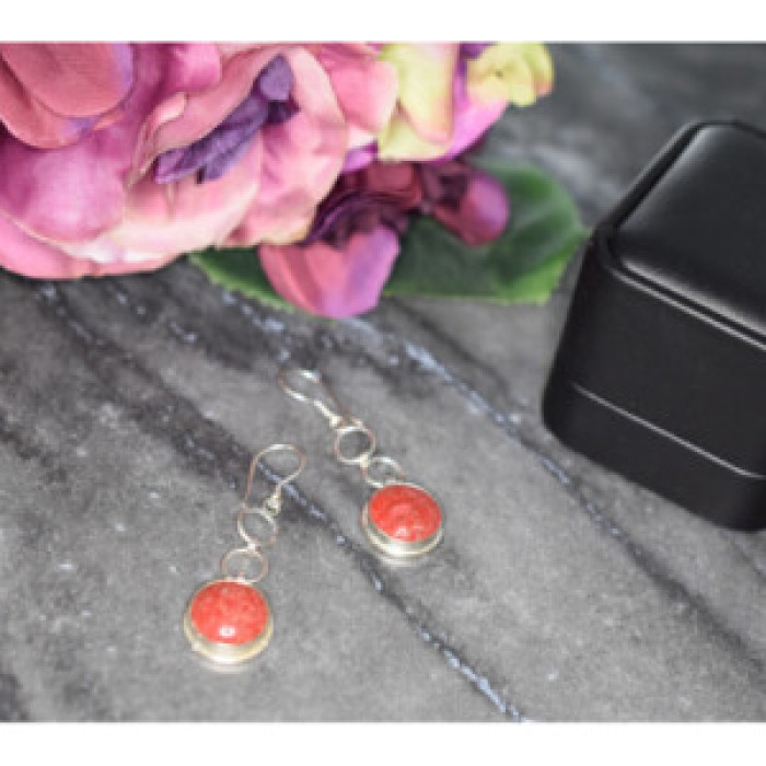 925 Sterling Silver Red Jasper Earrings