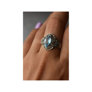 925 Sterling Silver Blue Spinel Openwork Ring Size 8.5