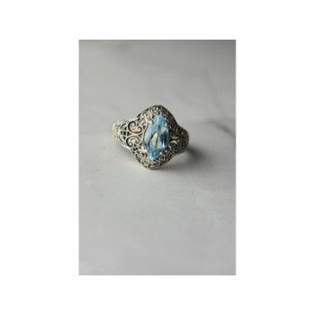 925 Sterling Silver Blue Spinel Openwork Ring Size 8.5